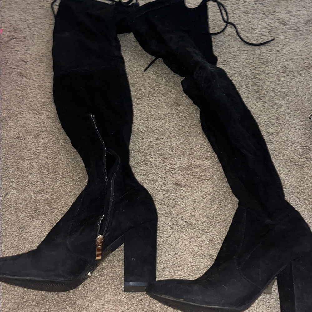Black Over-the-Knee Suede Boots-worn